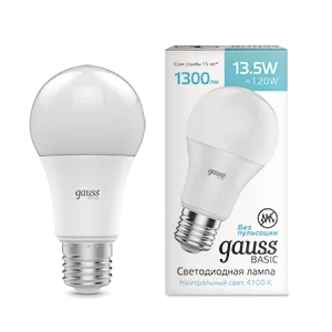 Лампа Gauss Basic A60 13,5W 1300lm 4100K Е27 LED 1/10/50