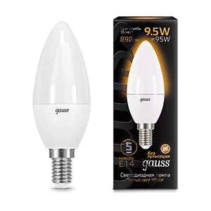 Лампа Gauss Свеча 9.5W 890lm 3000К E14 LED 1/10/100