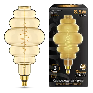 Лампа Gauss Filament Honeycomb 8.5W 660lm 2000К Е27 golden LED 1/2