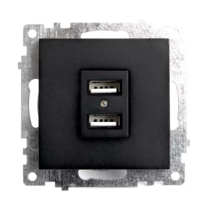 Розетка USB 2-местная (механизм), STEKKER GLS10-7115-05, 250B, 2,1А, серия Катрин, черный