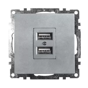 Розетка USB 2-местная (механизм), STEKKER GLS10-7115-03, 250B, 2,1А, серия Катрин, серебро