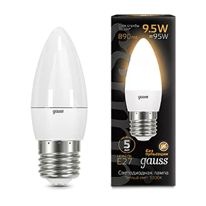 Лампа Gauss Свеча 9.5W 890lm 3000К E27 LED 1/10/100