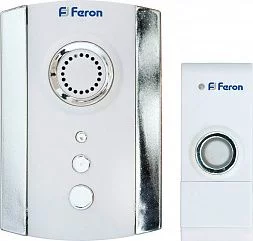 Звонок дверной беспроводной Feron Е-368  Электрический 35 мелодий белый хром с питанием от батареек