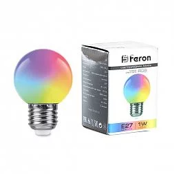 Лампа светодиодная Feron LB-37 Шарик матовый E27 1W 230V RGB плавная сменая цвета