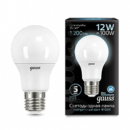 Лампа Gauss A60 12W 1200lm 4100K E27 LED 1/10/50