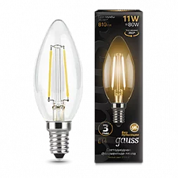 Упаковка 10 штук Лампа Gauss Filament Свеча 11W 810lm 2700К Е14 LED 1/10/50