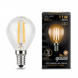 Лампа Gauss Filament Шар 11W 810lm 2700К Е14 LED 1/10/50