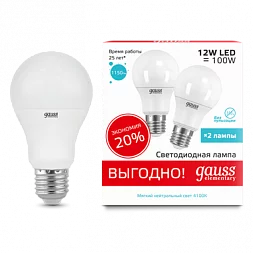 Лампа Gauss Elementary A60 12W 4100K E27 (2 лампы в упаковке) LED 1/50