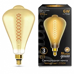 Лампа Gauss Filament ST164 6W 890lm 2700К Е27 golden straight LED 1/6