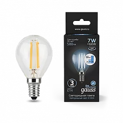 Лампа Gauss Filament Шар 7W 580lm 4100К Е14 шаг. диммирование LED 1/10/50